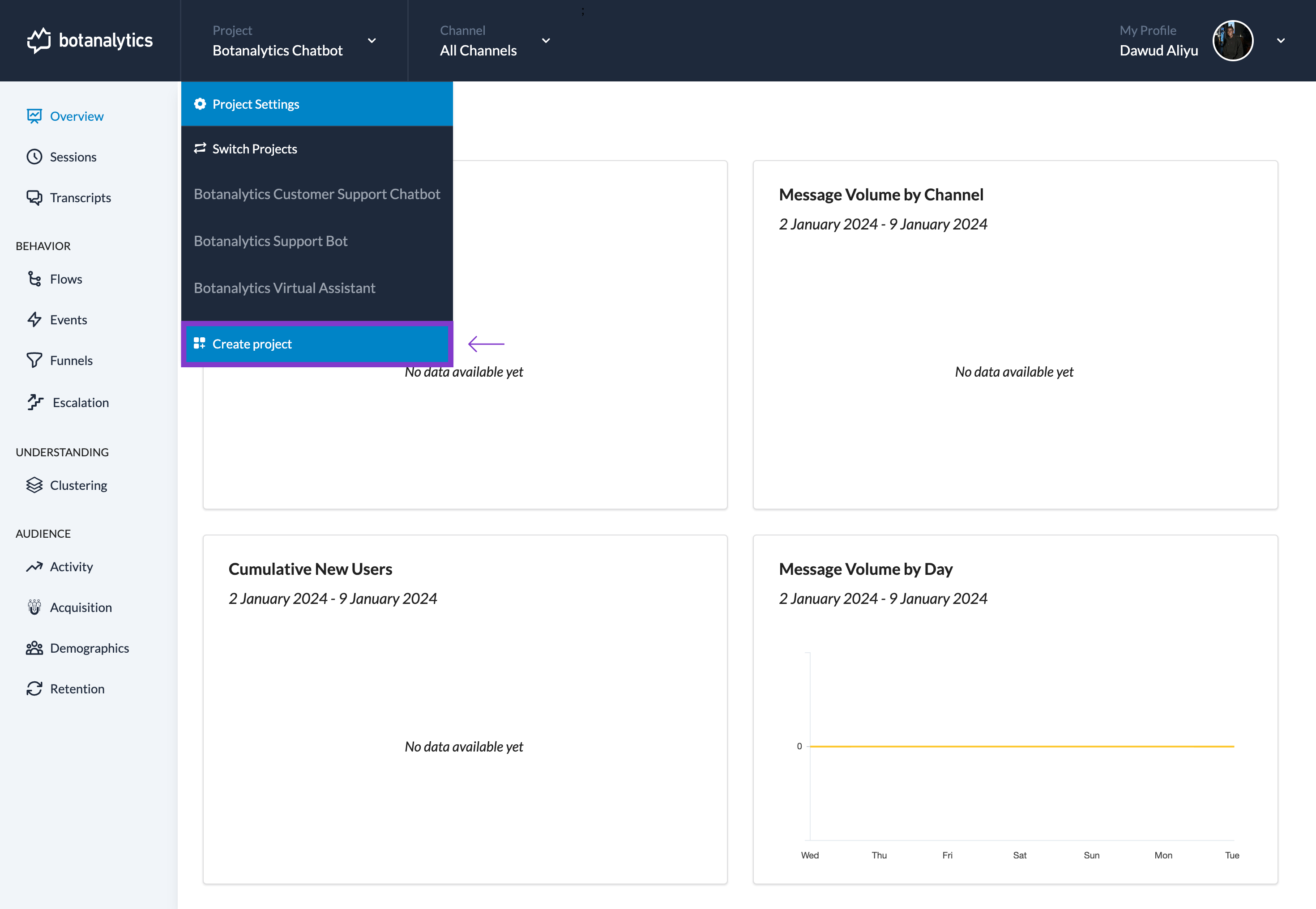 Dashboard Click Create Project