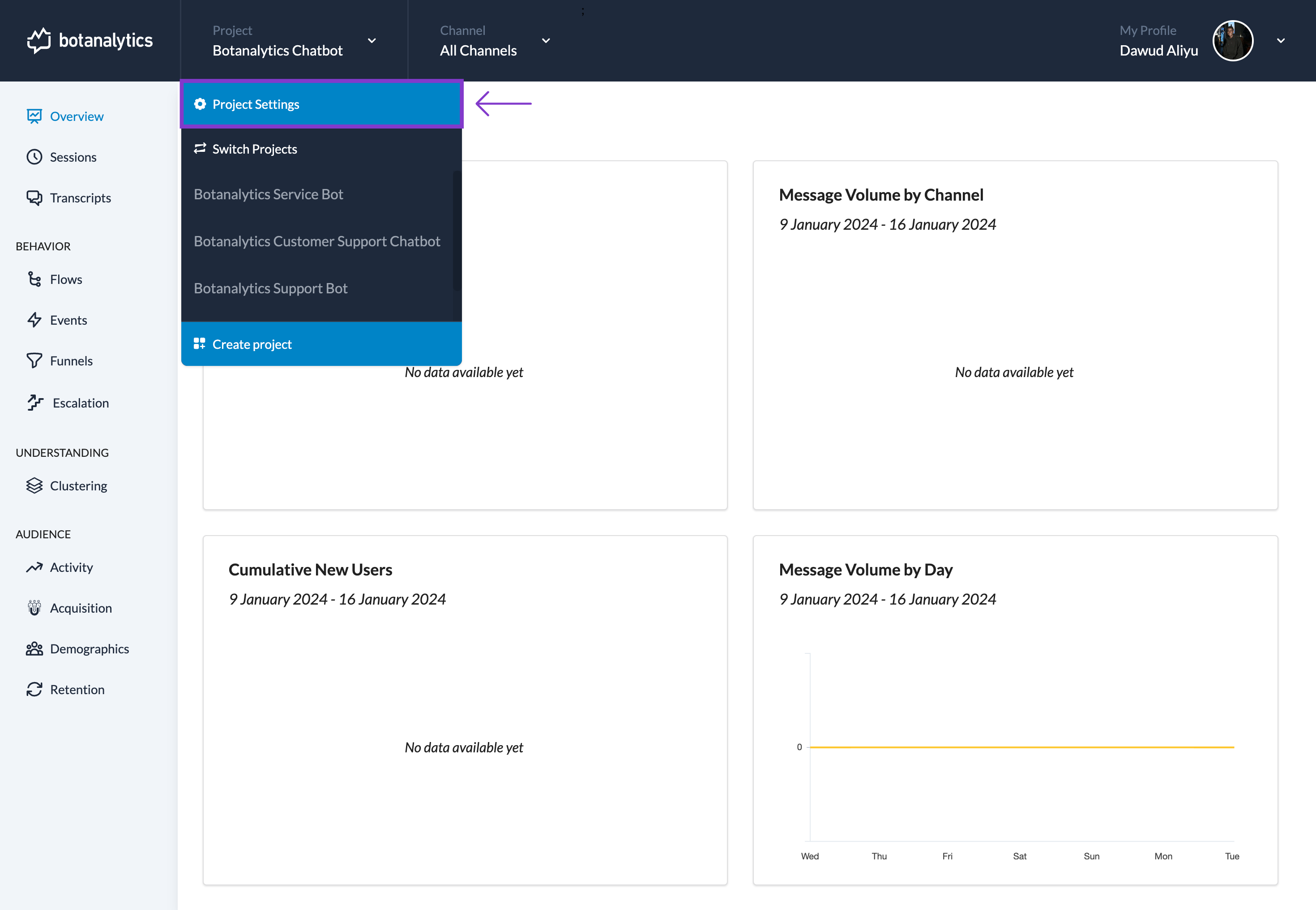 Dashboard Project Settings