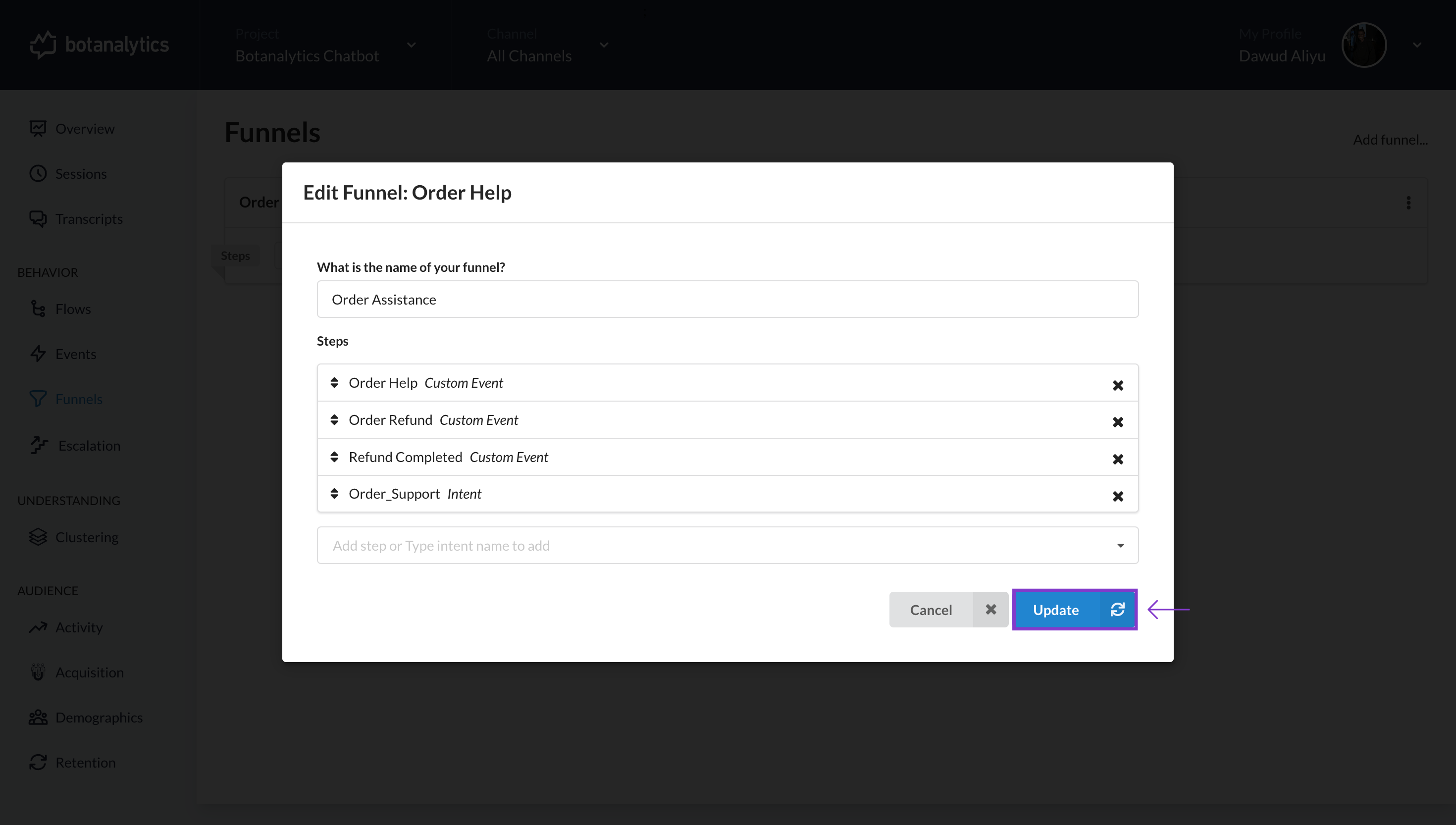 Funnels Click On Update