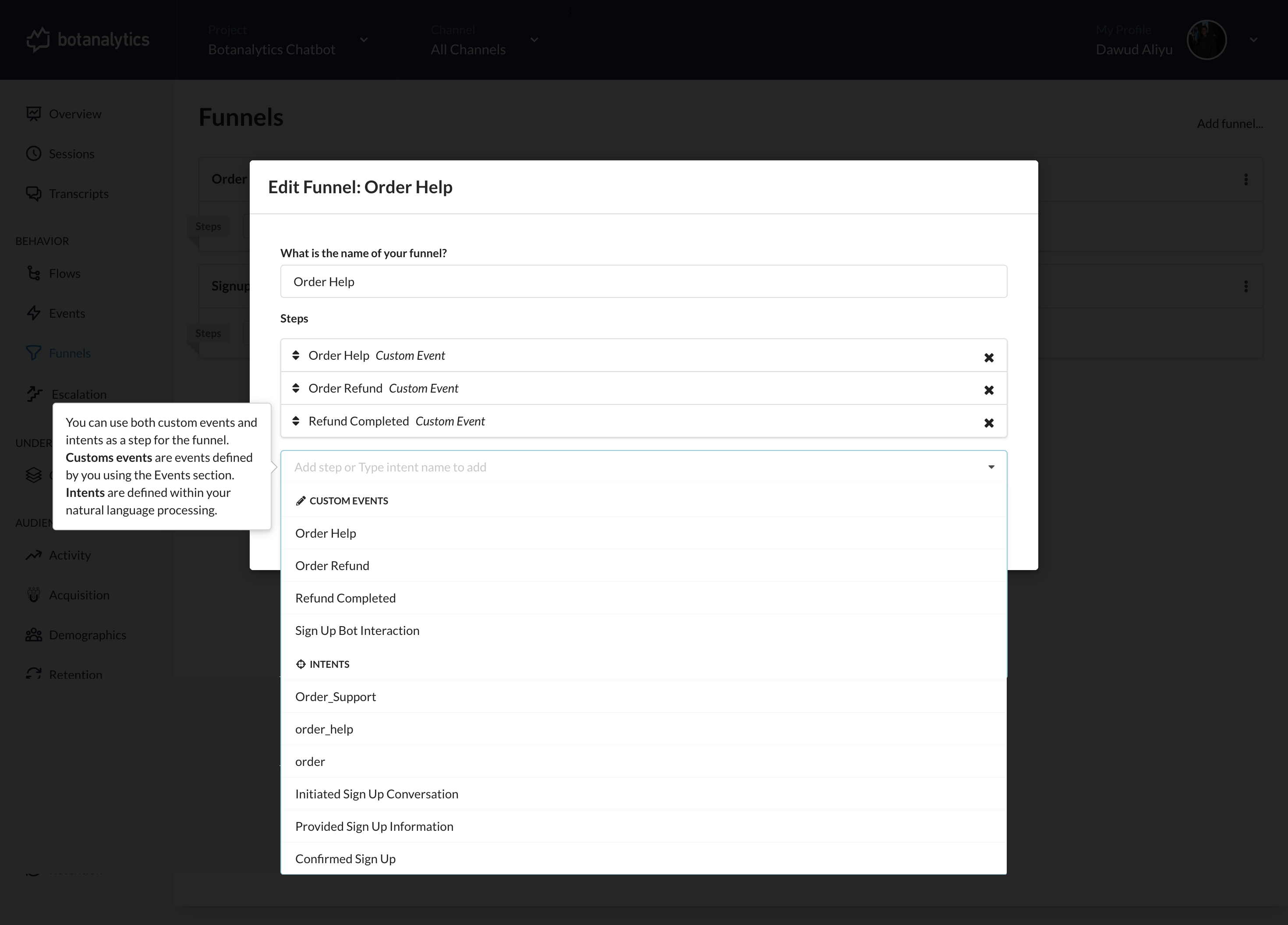 Funnels Dropdown