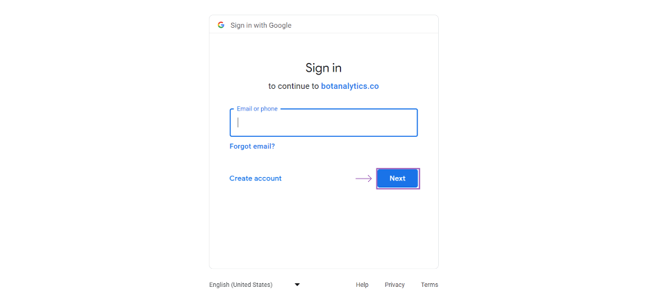 Enter Google Email