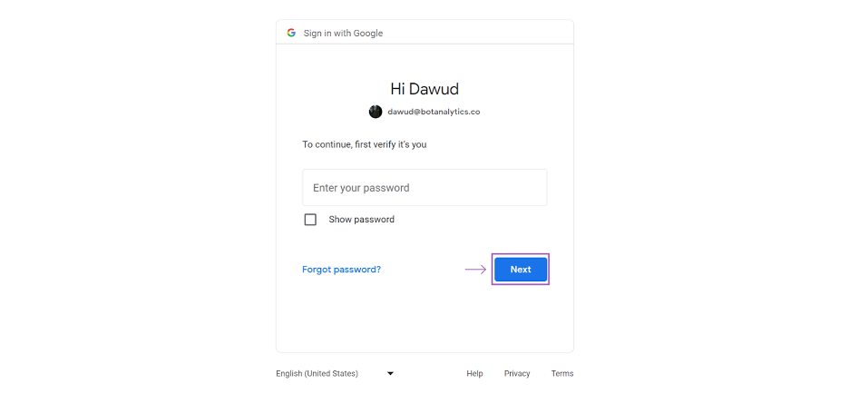 Enter Google Email Password