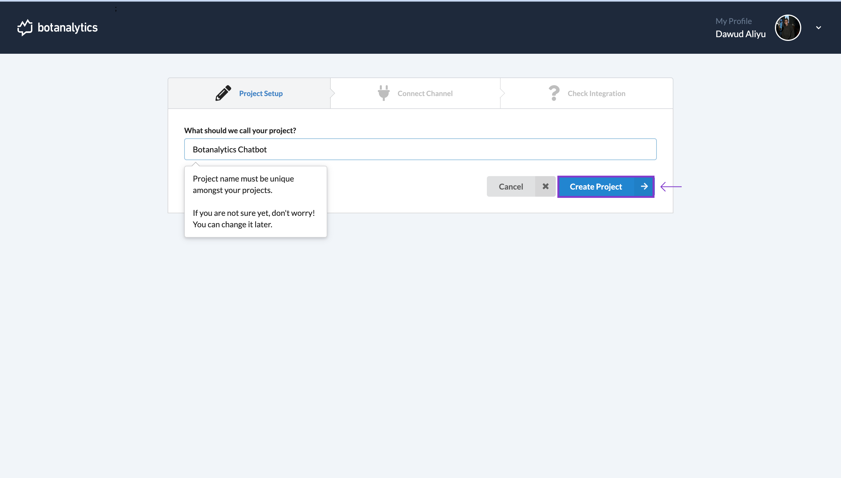 Create Project Button Create Your First Project after Signup | Private Beta Documentation